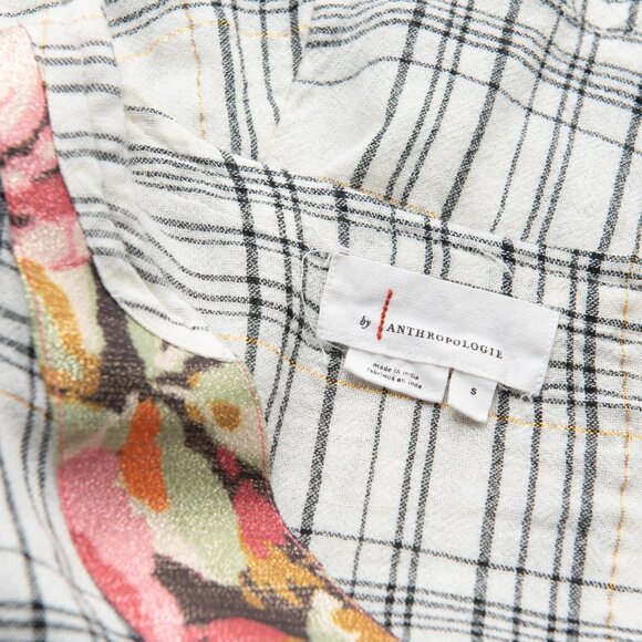 Anthropologie Darlene Plaid Peasant Blouse Plaid Top Floral Yoke Size Small - Picture 4 of 7